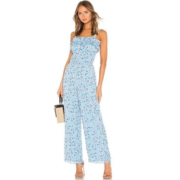 NWOT Tularosa Ellie Blue Floral Wide Leg Jumpsuit, Size Large